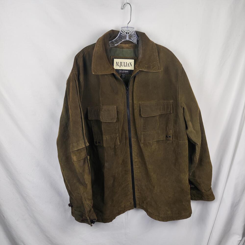 M. Julian Jacket Mens Large Brown Suede Military Full Zip Pockets Lined Workwear